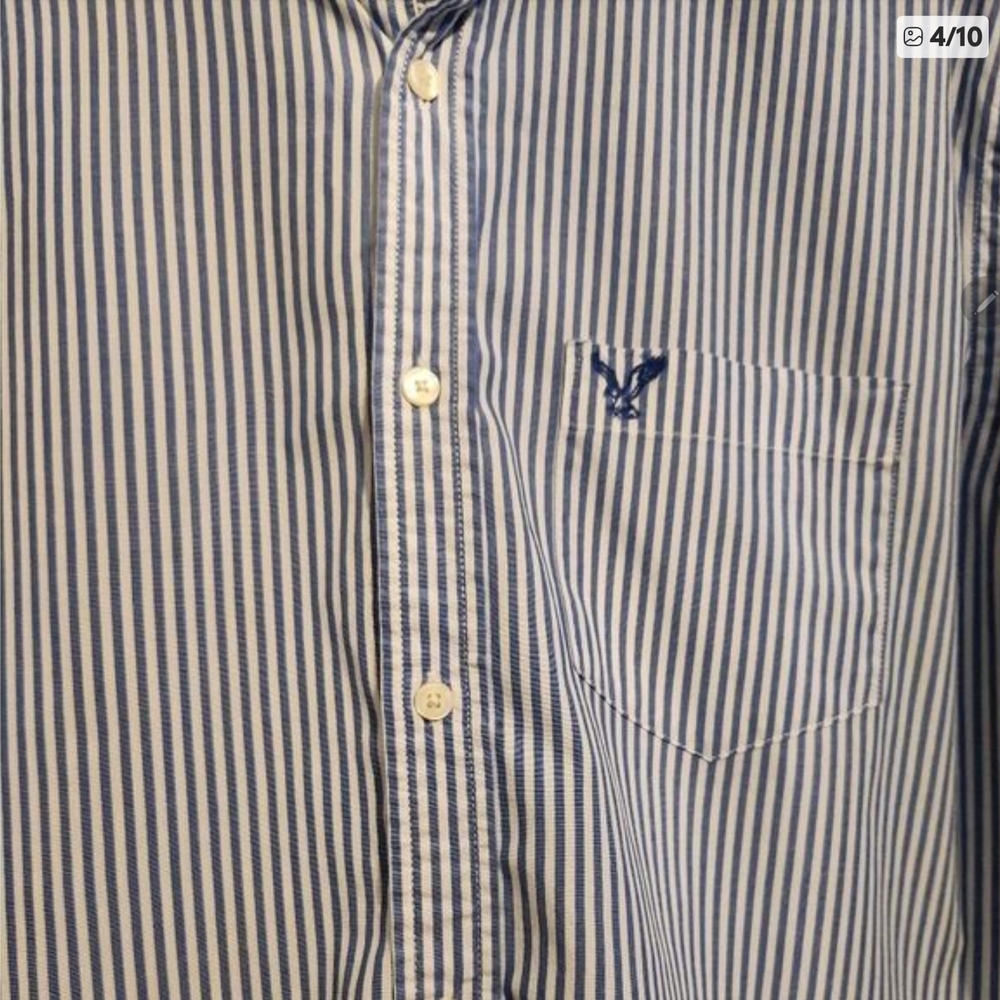 M46 American Eagle Outfitter Athletic Fit Blue and White Striped Button-up Shirt - Picture 2 of 8